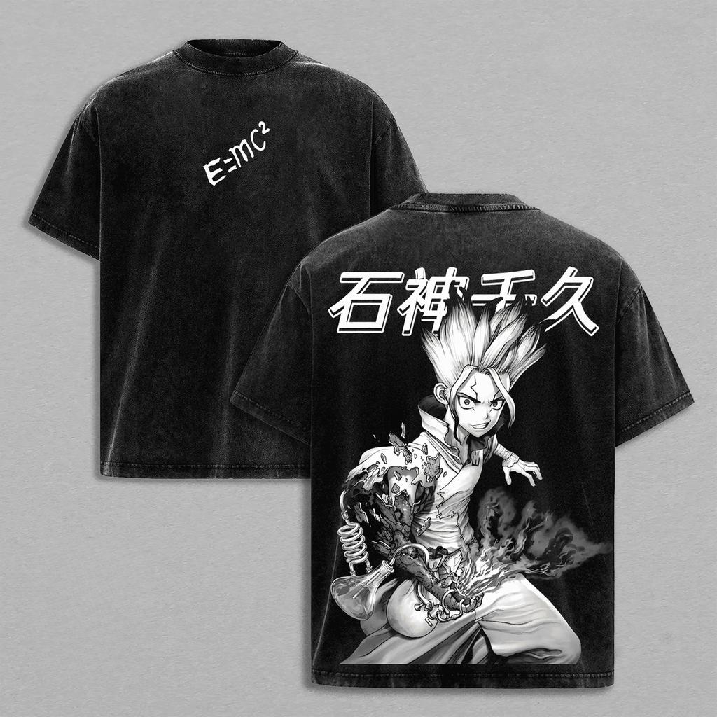 Исигами Сенку Dr.STONE Аниме Футболка Винтажная Y2k Стиранная Оверсайз Футболка Летняя С коротким рукавом Повседневная Хлопковая Футболка Топы