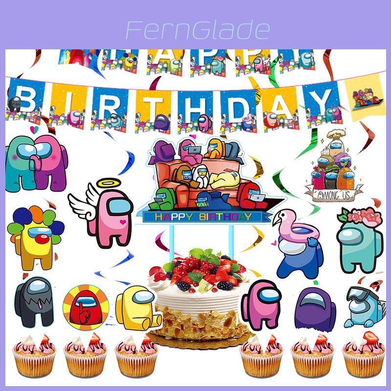 Party Among Us Set Suit Decoration Supplies Banner Cupcake Topper Alien Space