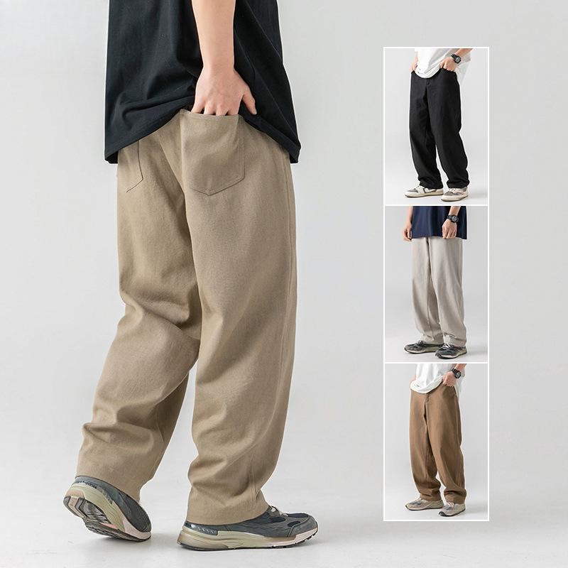 Мужские винтажные хлопковые брюки в японском стиле, повседневные брюки на весну и осень, однотонные, слегка свободные, длинные брюки