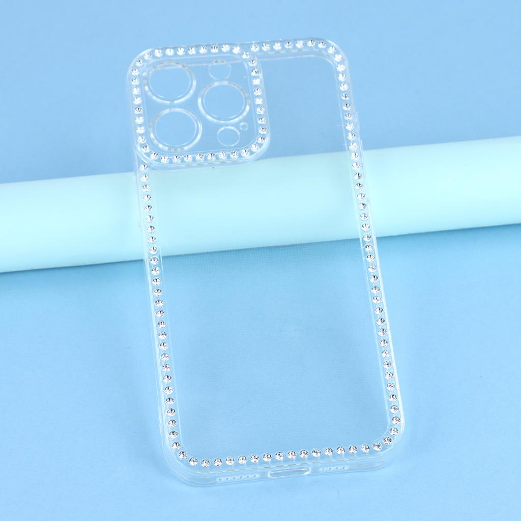 Для iPhone 15 Pro ТПУ Чехол Декор стразами Прозрачная задняя крышка телефона,Точный вырез