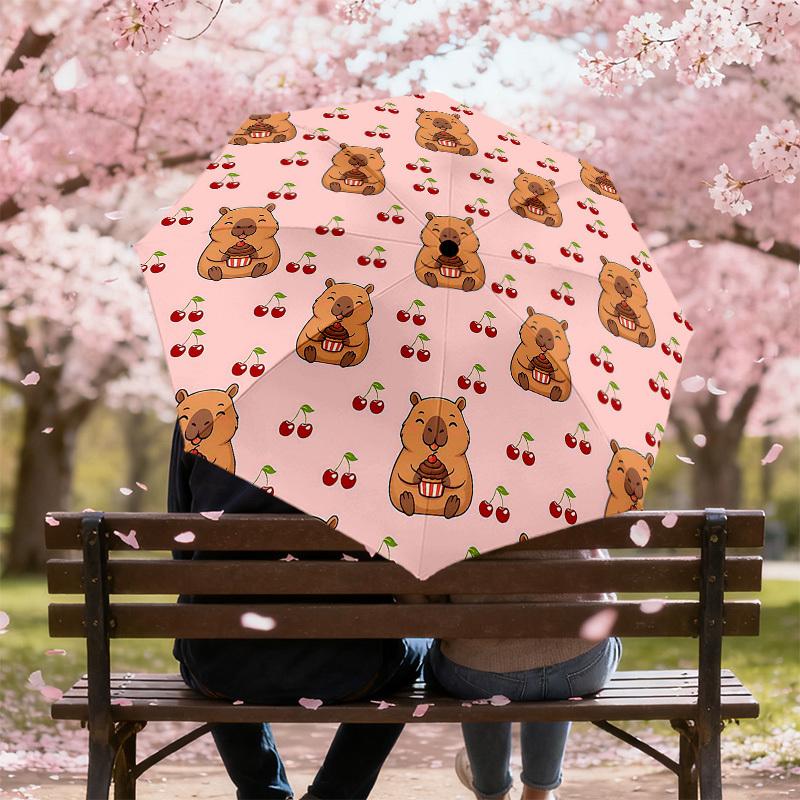 1PC Kangaroo Cherry Umbrella-8-Rib Reinforced, Automatic Open, Lightweight & Durable, Cute Fashion Accessory for Outdoor-T323