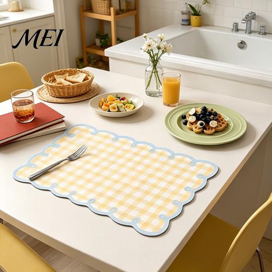 Quick-drying Kitchen Mat Diatomite Plaid Placemat with Wavy Edge, Heat Resistant Non-slip Table Drying Pad Mat, Absorbent Quick for Counter