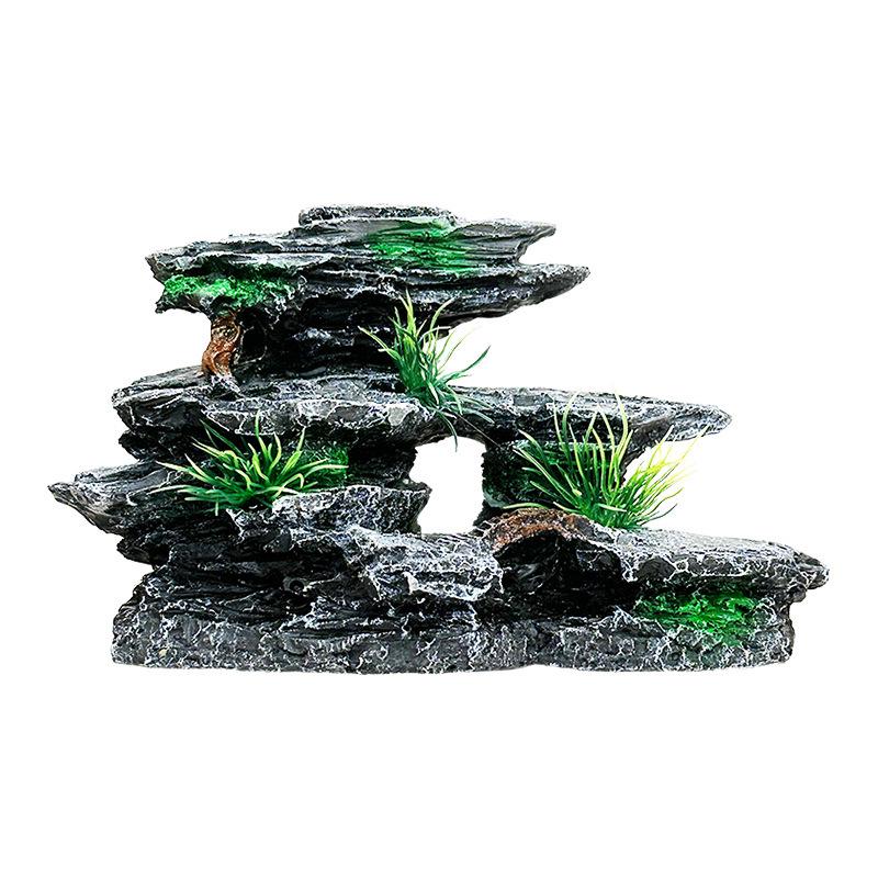 Fish Tank Rockery Decoration Set: Plants, Stones, and Small Ornaments with Interior Hideaway
