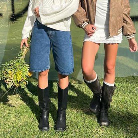 Женские джинсовые шорты длиной до колена с карманами, мешковатые джинсовые шорты-бермуды со средней посадкой, прямые джинсы, короткие брюки