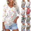 Women's Fashion Casual V Neck 3/4 Sleeve Loose Printed T-Shirt Ladies Top