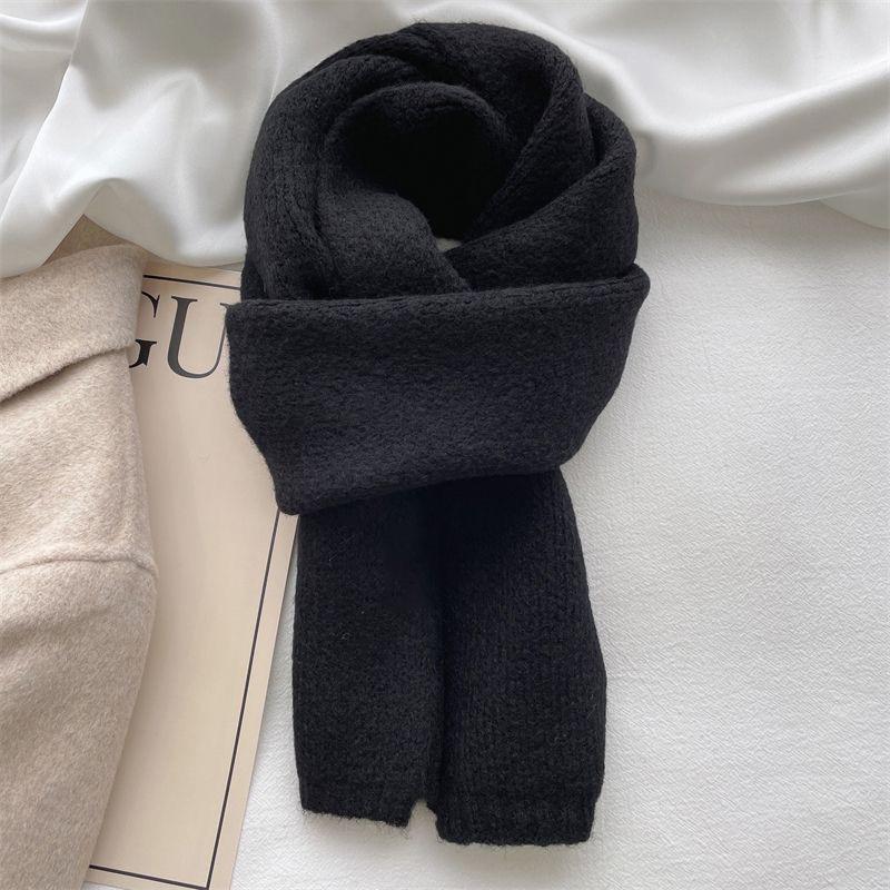 Korean Knitting Scarf Solid Color Thickened Warm Women Scarf Cold Weather Thermal Neck Wrap Casual Outfit Scarf