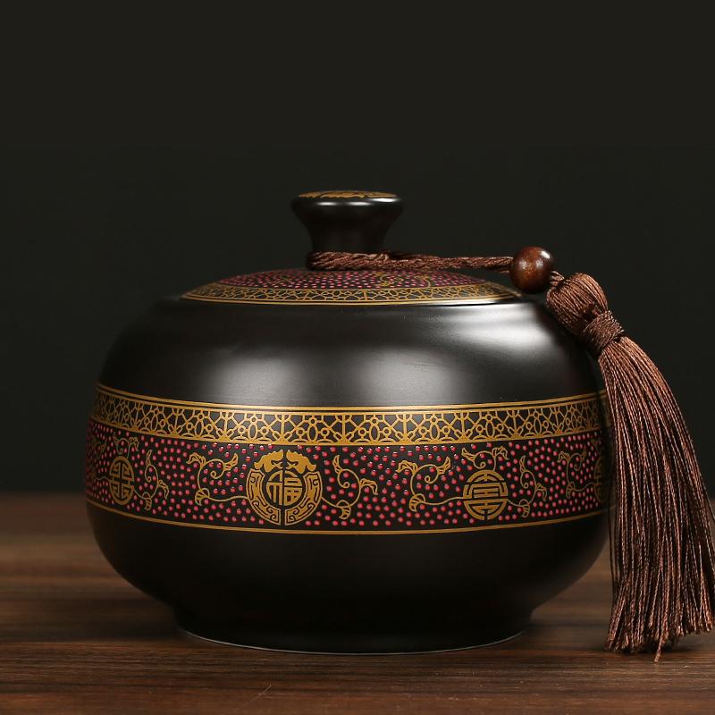 Classical Ceramic Tea Pot with Lid Sealed Pot Household Candy Snack Nut Coffee Bean Storage Tank Moisture-proof Food Container