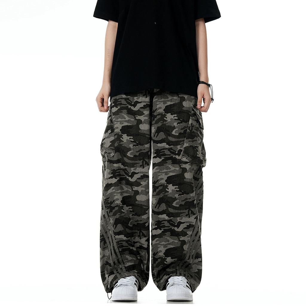 Мужские американские широкие камуфляжные рабочие брюки, ретро-модные брендовые свободные прямые камуфляжные брюки из чистого хлопка