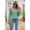 Autumn Winter Solid Color Lace Patchwork V-neck Long Sleeved Loose T-shirt Top