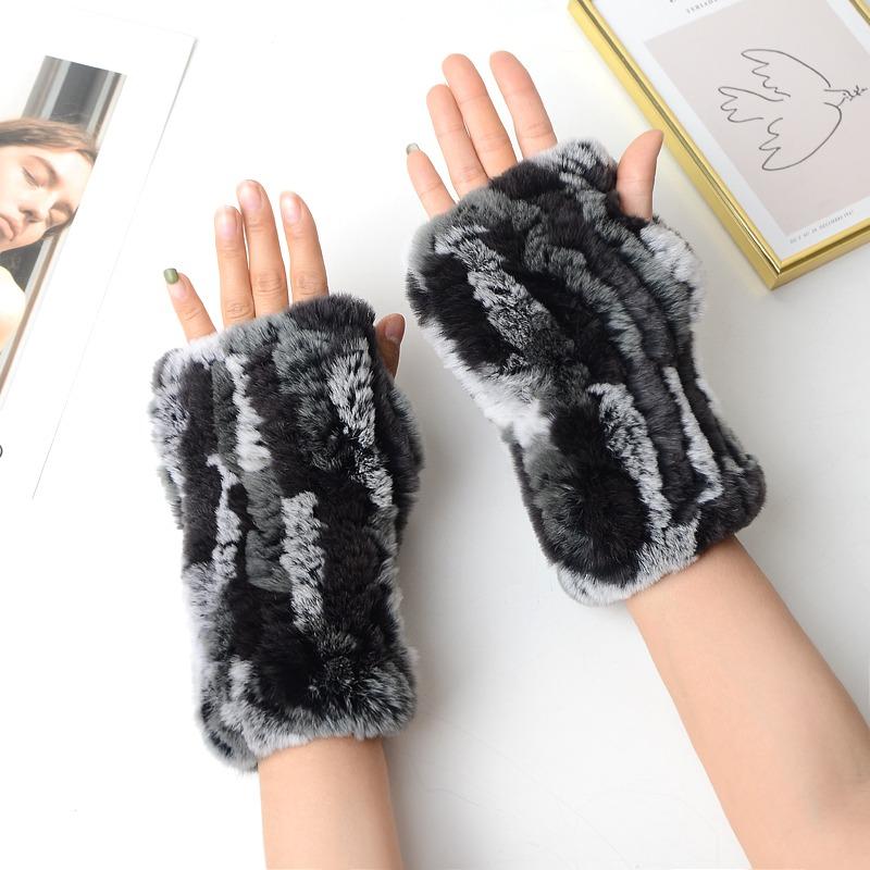 Новые женские вязаные варежки из 100% натурального меха кролика рекс, зимние теплые женские перчатки без пальцев из натурального меха, вязаные меховые варежки ручной работы