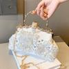 Women's Vintage Evening Bag Floral Beaded Shoulder Chain Clutch Small Top-Handle Purse Sequin Crossbody Bags Evening Handbag for Bridal Wedding Party