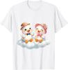 Cute Duck Couple Sitting on Cloud Graphic Print Cotton Casual Daily T-Shirt