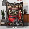 Ретро-узор Route 66 Фланелевое печатное одеяло подходит для всех сезонов, подходит для гостиной, офиса, дивана и путешествий