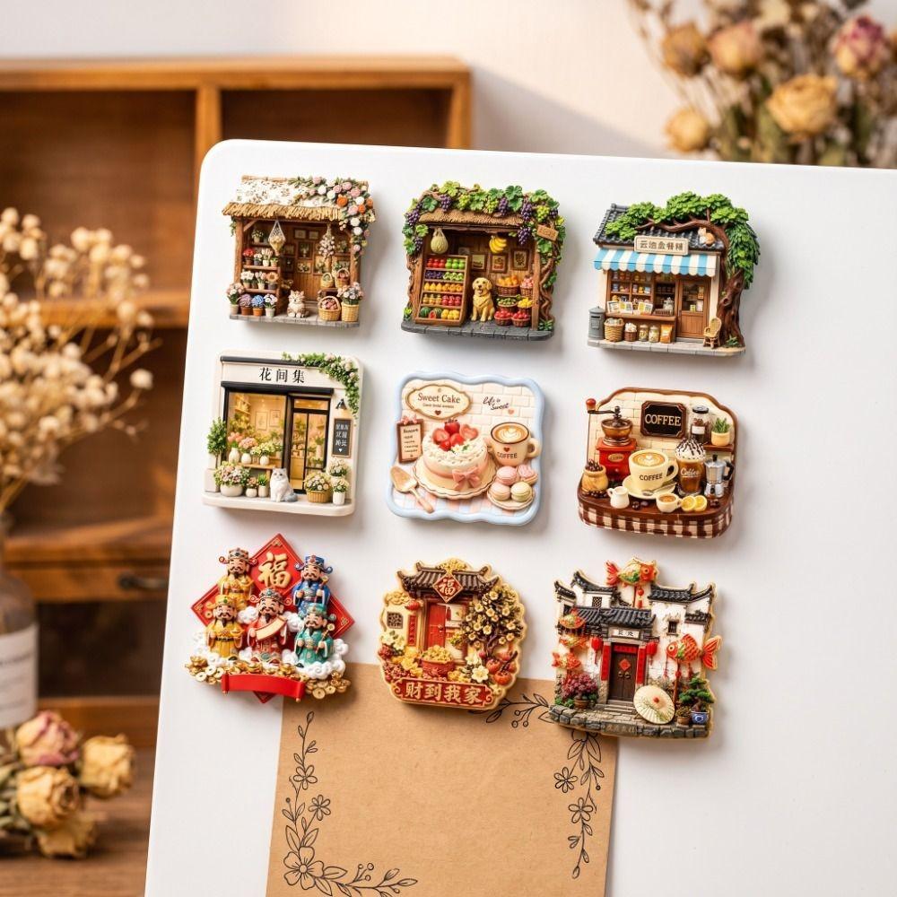 House Refrigerator Magnet Shop Shape Magnetic Sticker Chinese Style Home Decoration Magnet