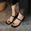 Fashion Plus Size Flip Flops Women's Shoes Fashion Round Toe Toe Metal Chain Non-Slip Wear-Resistant Square Heel Heels