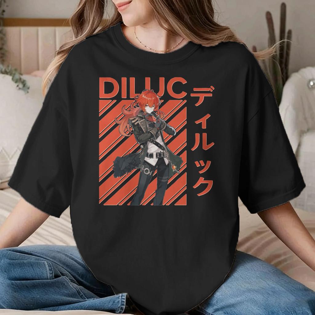 Diluc Genshin Impact Classic Tshirts For Unisex Unisex Fun 100 Cotton Tees O Neck Short Sleeve T Shirts Original Tops