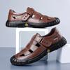 Sandals Men's Summer Leather Breathable Velcro Hollow Leather Shoes Men's Non-slip Soft Sole Casual Shoes Rubber Sole