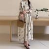 Summer Women's Loose Fit Linen Dress Floral Print Elegant Long Skirt Cotton Linen Robe Casual Wear Comfortable Dresses