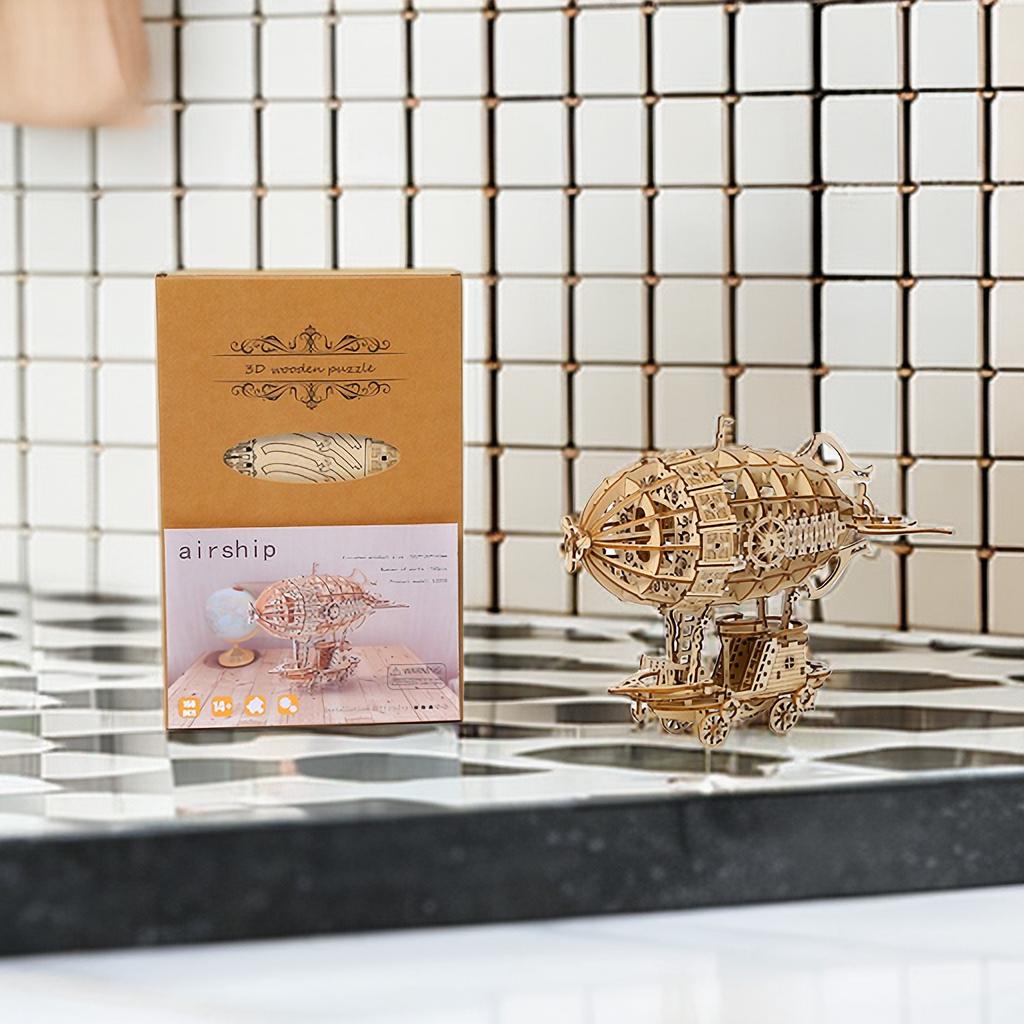 Creative Airship Model DIY 3D Wooden Puzzle Building Block Kits Assembly Toy Birthday Gift For Kids Adult Home Decor