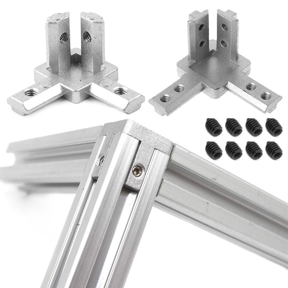 Silver Aluminum Extrusion Profile with Screws Bracket Connector 3-Way European Standard End Corner