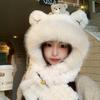 2 Piece Warm Lining Winter Hat Scarf Polyester Cycling Ear Protection Hat  For Women
