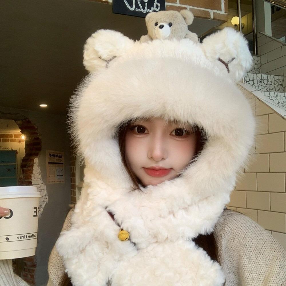 2 Piece Warm Lining Winter Hat Scarf Polyester Cycling Ear Protection Hat For Women