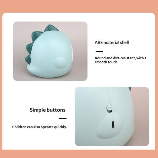 Night Light Cartoon Dinosaur Shape Adjustable Brightness 3 Color Temperatures Portable USB Rechargeable Sleeping Lamp