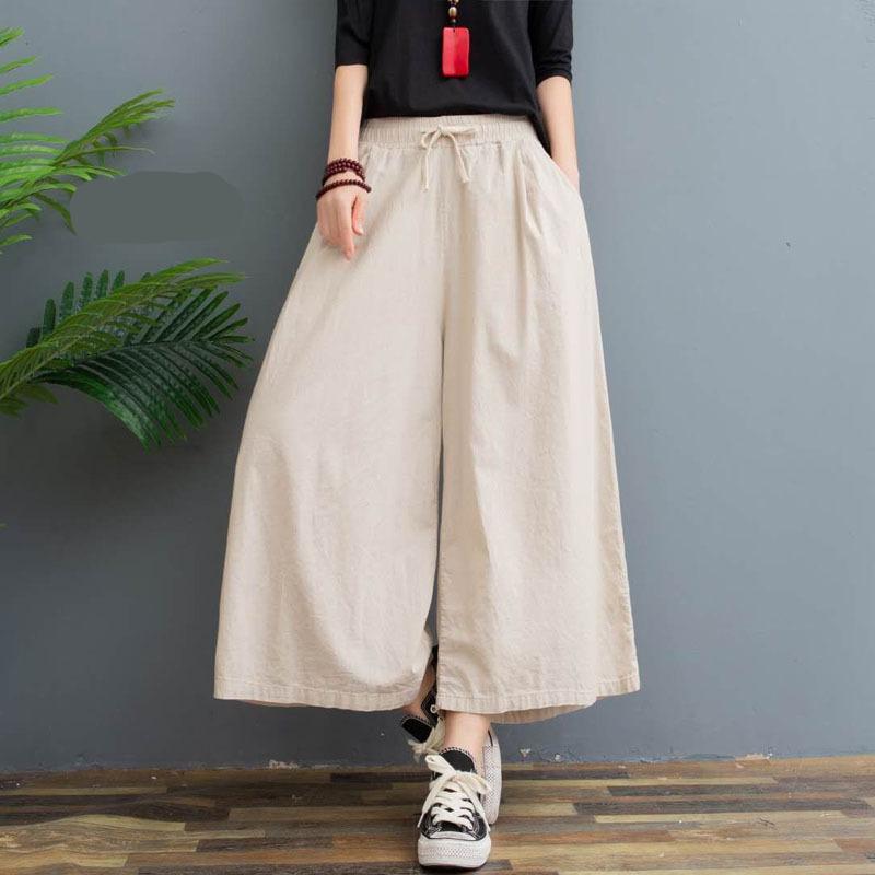 Женские летние тонкие женские брюки большого размера, свободные льняные повседневные брюки с восемью точками, широкие брюки