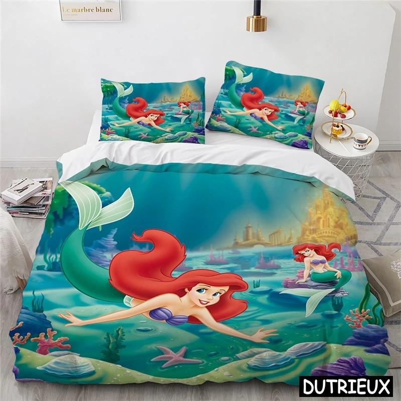 Ariel Little Mermaid 3d Bedding Set Beautiful Princess Quilt Cover And Pillowcase Duvet Cover Set For Home Bedroom Decor