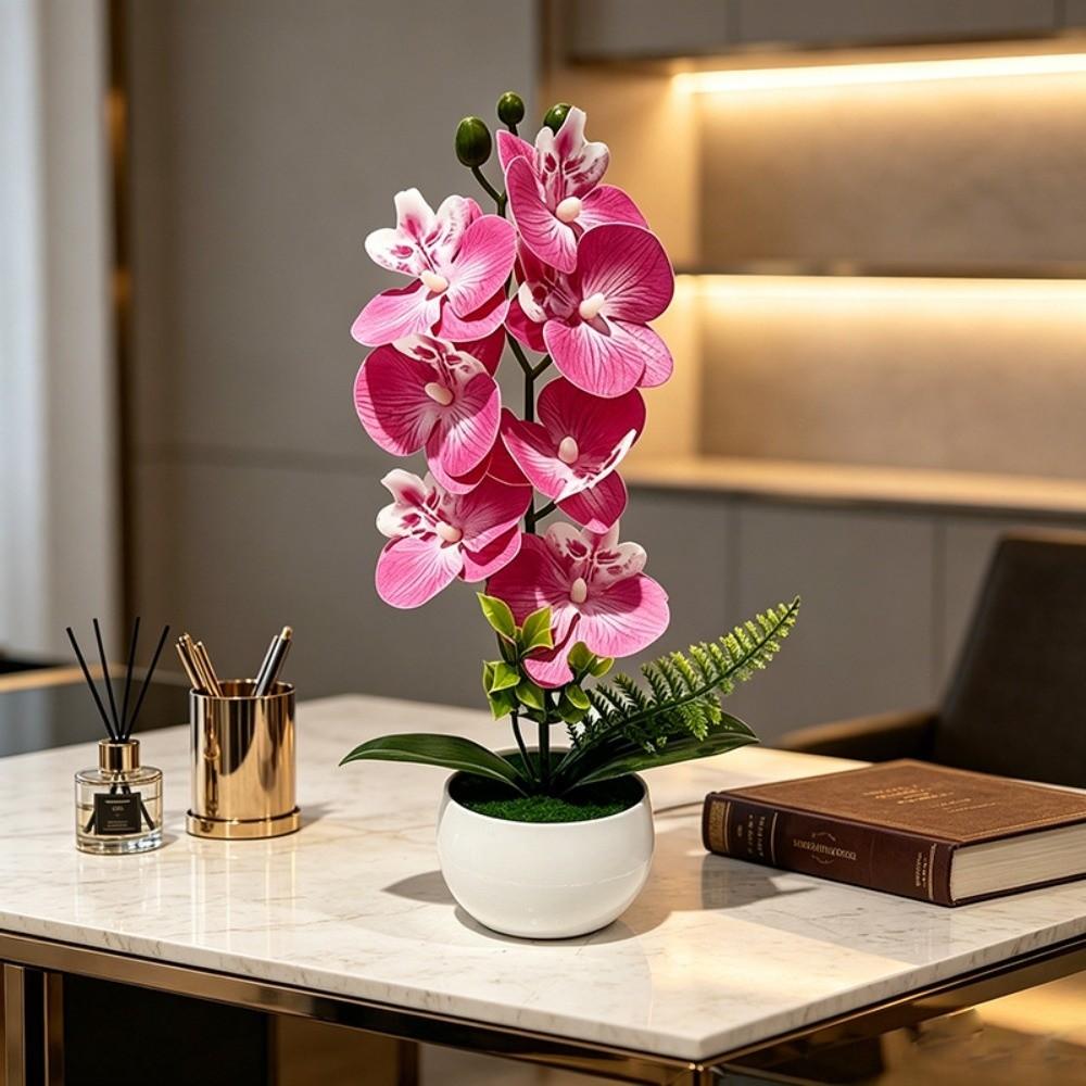 Pink Simulated Flower Butterfly Orchid Potted Artificial Faux Plants Living Room Ornaments