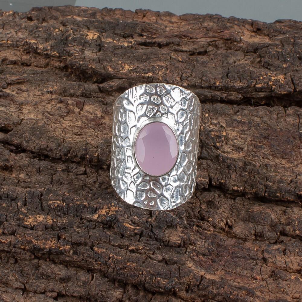 Pink Chalcedony Gemstone 925 Sterling Silver Handmade Jewelry Ring Gift For Mom RR-17-16