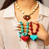 Colorful Heart Pendant Necklace Multi-Color Statement Jewelry Unique Bead Choker  Vacation Wear