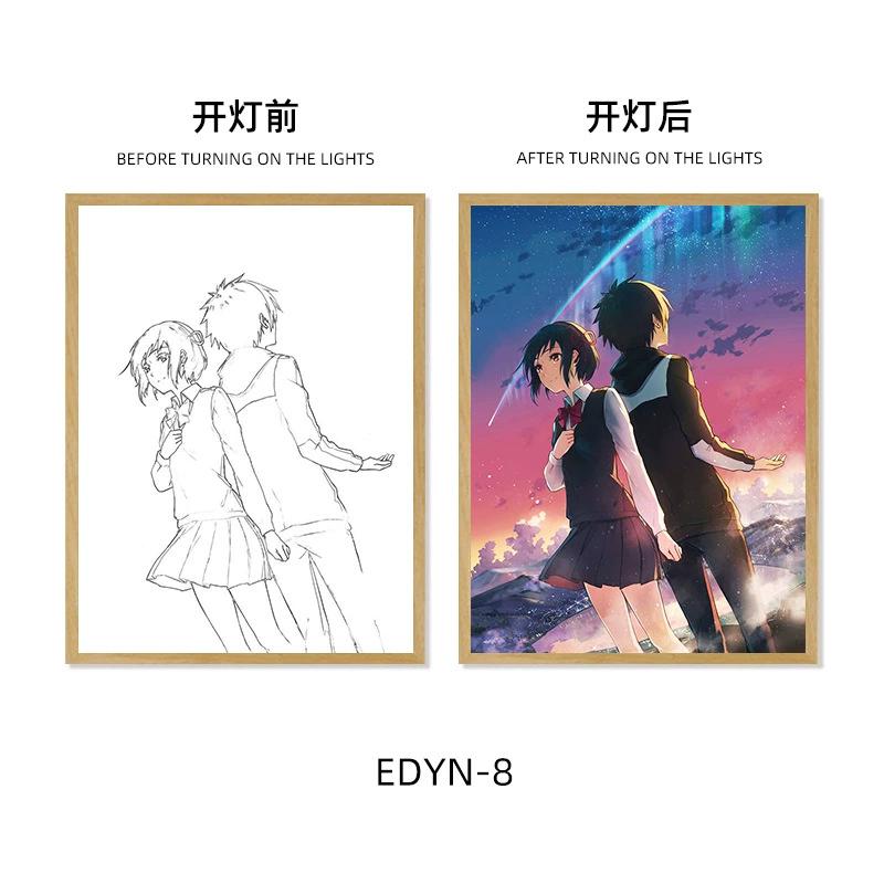 Your Name Led Light Painting Cartoon Frame Night Lamp Anime Glow Wall Art Night Light Room Decoration Poster Draw Light Gifts