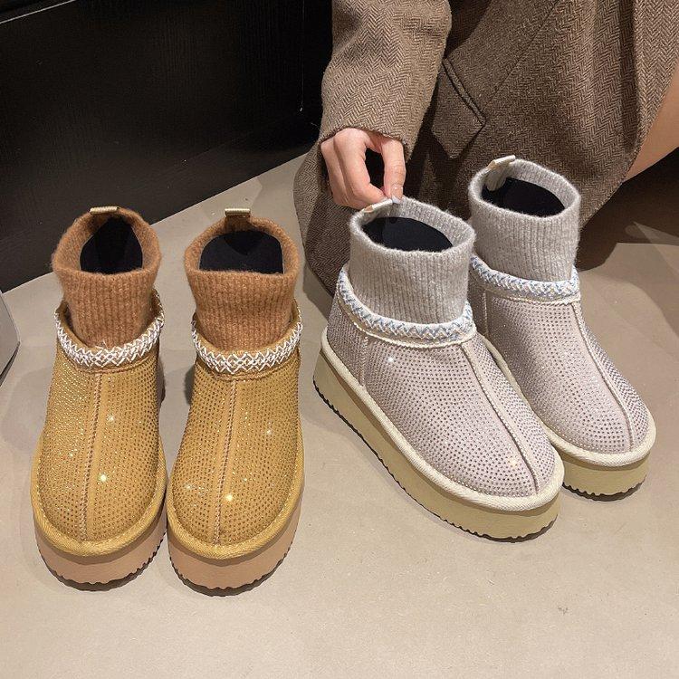 Этнический стиль толстая подошва мех интегрированные зимние ботинки женские 2025 новые зимние бархатные утепленные теплые хлопковые ботинки короткие ботинки
