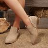 Модные Удобные Низкие Каблуки Толстый Каблук Ботильоны Женские Плюс Молния На Каблуке Ботильоны 2025 Женские Сапоги Осень Остроносые Замшевые Туфли