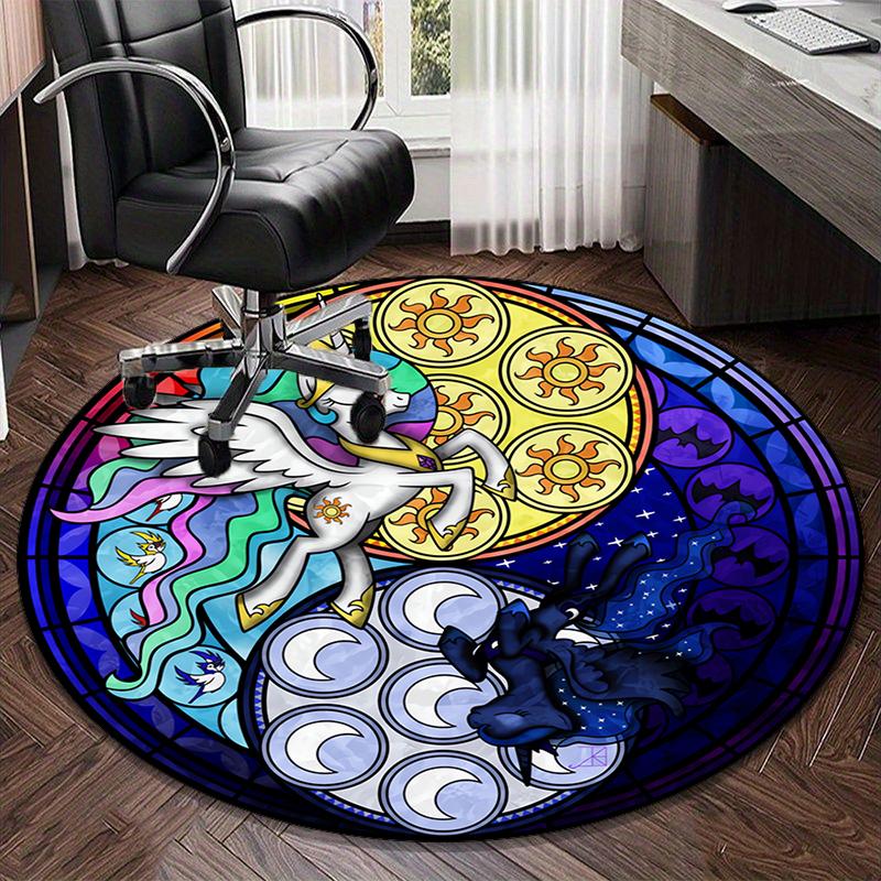 Fantasy Unicorn Parade round carpet Chair cushion Round Entryway Rug, Soft Round Rugs for Living Room, Bedroom, Circle Carpet decor gifts