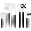 20Pcs Black Silver Cutlery Set Knife Fork Spoon Dinnerware Set Stainless Steel Cake Fork Coffee Spoon Tableware Kitchen Flatware