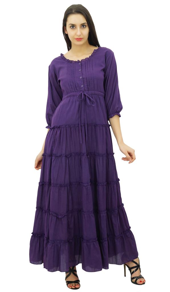 Bimba Женское летнее хлопковое платье макси с рукавом 3/4 и кулиской на талии