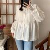 Johnature Летние рубашки с оборками и воротником, свободные однотонные плиссированные повседневные винтажные свободные женские блузки
