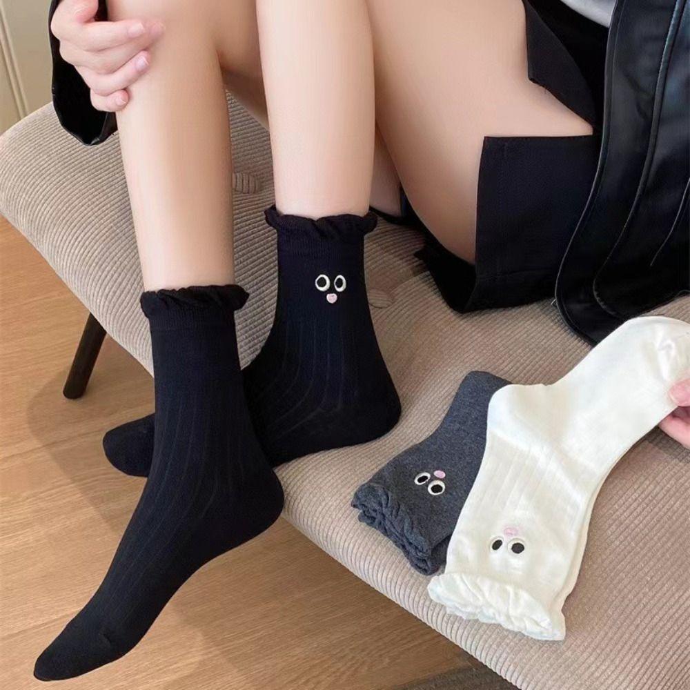 4 пары носков средней длины с рисунком из мультфильма, осенние носки Y2K, кавайные носки с оборками для женщин
