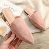 Women Slippers Outwear Summer Fashion Bag Head Flat Bottom Pointed Half Slippers Women's Suede Muller Shoes Large Size 4142