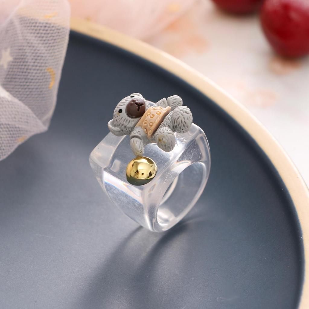 Милое и игривое смоляное кольцо с мультяшным животным, кольцо с медведем, кольцо с кроликом, женское простое модное кольцо, ювелирное изделие
