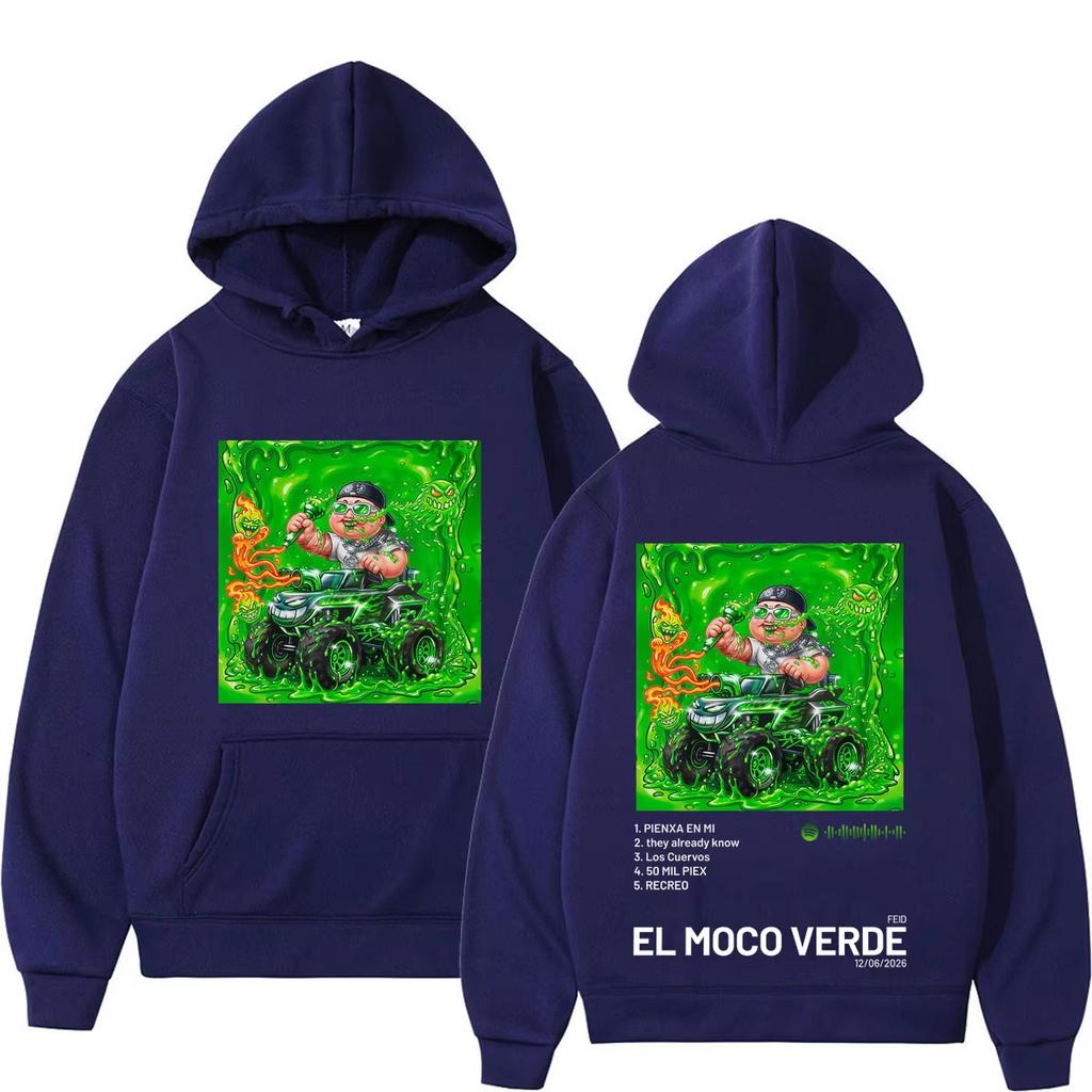 Rapper Feid El Moco Verde Album 2026 Tour Print Hoodies Men Women Hip-hop Pullover Autumn Winter Warm Yet Not Bulky for Autumn & Winter