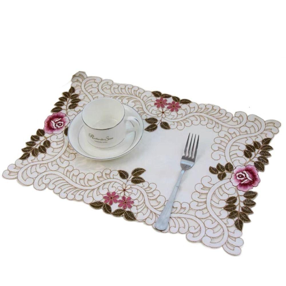 Большая вышитая кружевная салфетка из ткани, нескользящая, цветочная, подставка под обеденный стол, отель