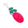 Kashmir Red Ruby, Emerald Gemstone 925 Sterling Silver Jewelry Pendant 2.56" AH-5218