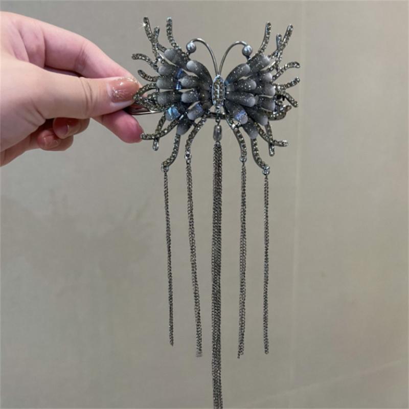 Vintage Ladies Butterfly Chain Tassel Hair Clips Korean Twist Clip Crab Women Hair Accessories Headwear