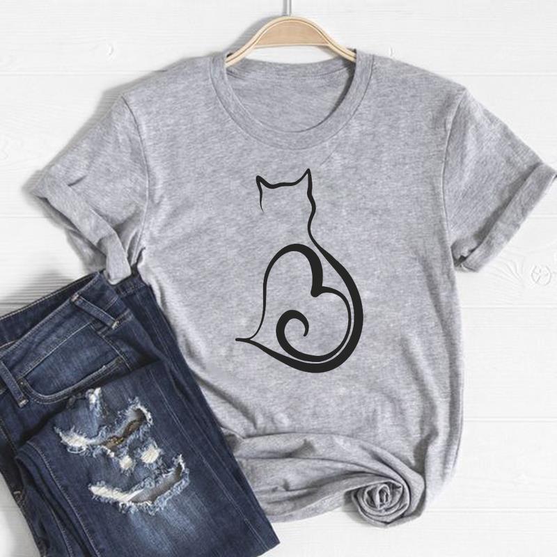 Футболка, модная футболка с котом, домашним животным, милый стиль, милая одежда 90-х годов, повседневная женская футболка с коротким рукавом и принтом, женская женская футболка с графикой