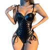 Women's  Leather Hollowed Out Strap And Camisole One-piece Fun Lingerie Set