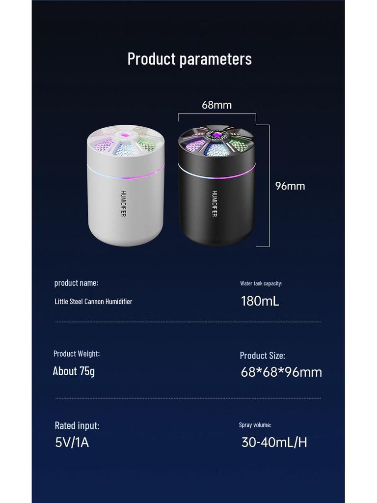 Мини-увлажнитель Mars Ash Pro USB: Большой объем тумана, красочный, низкий уровень шума для дома и автомобиля.