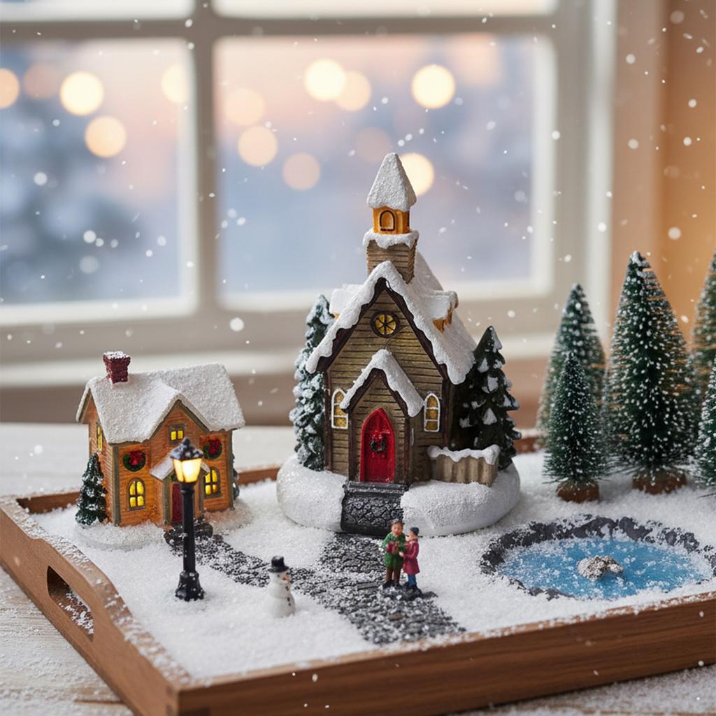 Resin Lit Mini House Decor With LED Light Christmas Village Scene Ornament For Tabletop Window Display And Tree Decoration